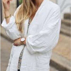 J Jill white open Linen lightweight Jacket Sz L